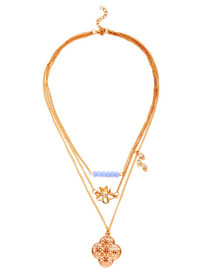 Romwe Gold Layered Four Leaf Clover Pendant Necklace