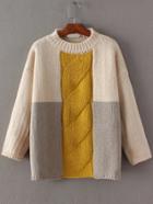 Romwe Color Block Cable Knit Drop Shoulder Sweater
