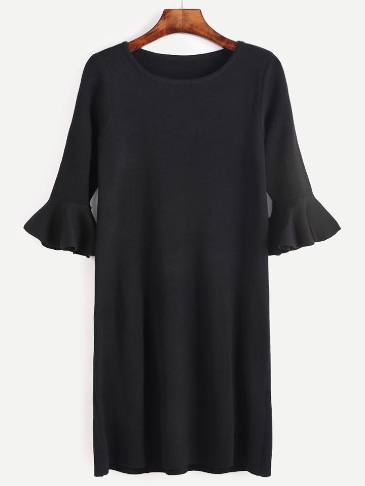Romwe Black Ruffle Sleeve Sweater Dress