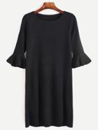 Romwe Black Ruffle Sleeve Sweater Dress