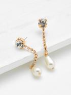 Romwe Rhinestone & Faux Pearl Design Drop Earrings