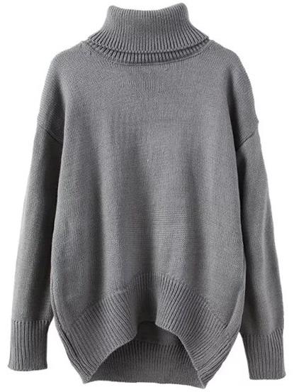 Romwe Turtleneck Dropped Shoulder Seam High Low Grey Jumper