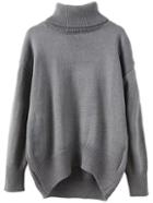 Romwe Turtleneck Dropped Shoulder Seam High Low Grey Jumper