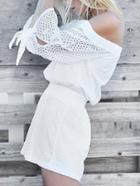 Romwe Off The Shoulder Hollow Out Bow White Romper