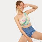 Romwe Plants Print One Shoulder Top