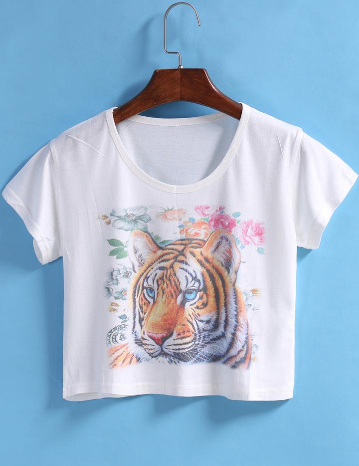 Romwe Tiger Print Crop T-shirt