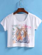 Romwe Tiger Print Crop T-shirt