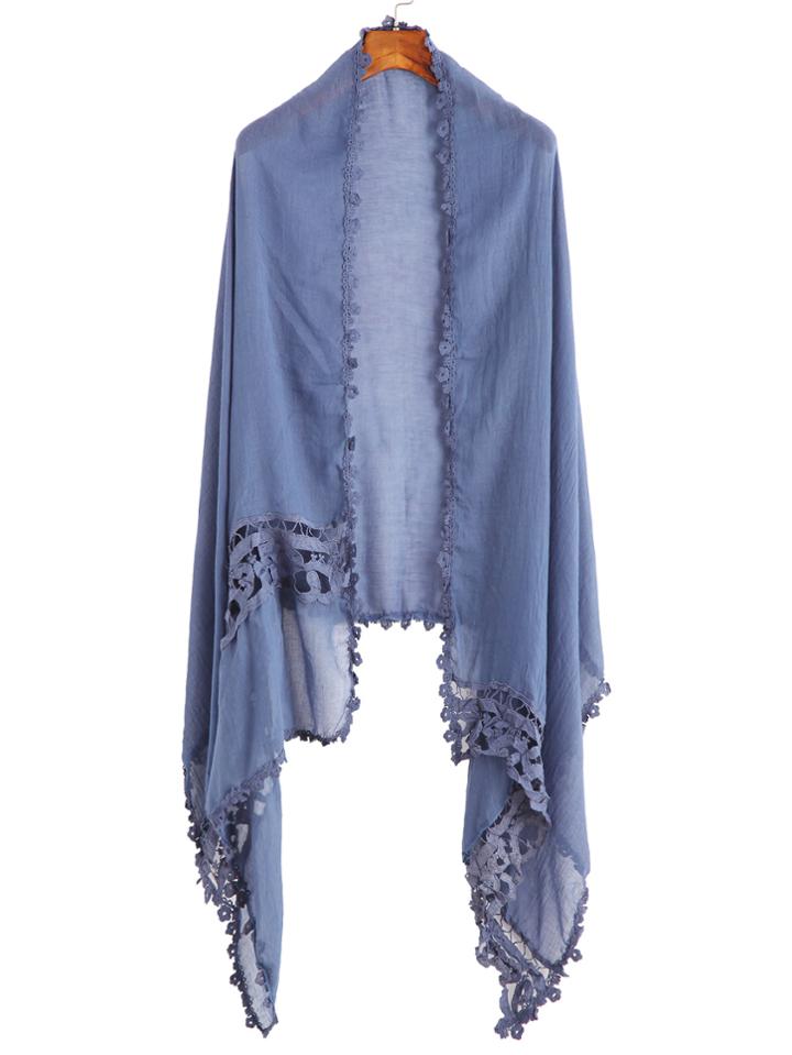 Romwe Blue Applique Hollow Out Scarf