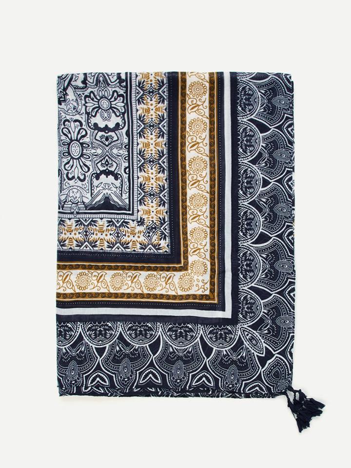 Romwe Geometric Tassel Decorated Scarf