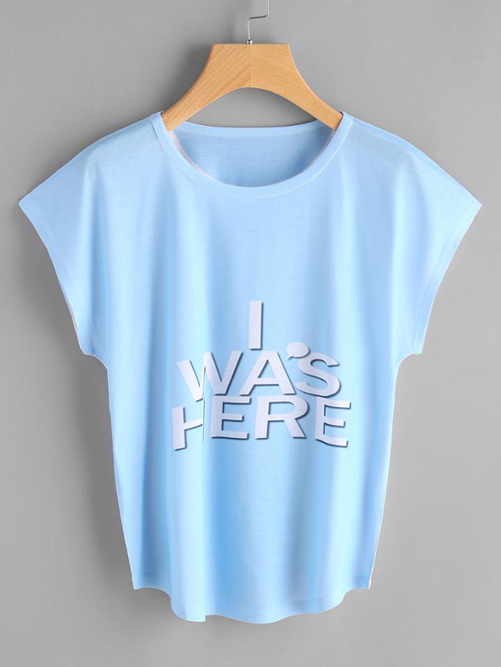 Romwe Dolman Sleeve Slogan Print Tee