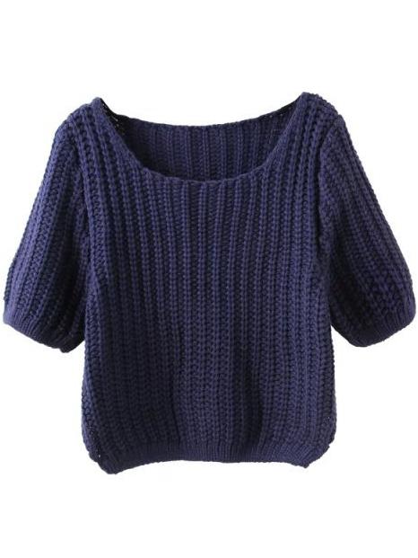 Romwe Short Sleeve Crop Navy Sweater