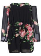 Romwe Off-shoulder Floral Chiffon Jumpsuit