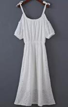 Romwe Spaghetti Strap Lace Maxi White Dress
