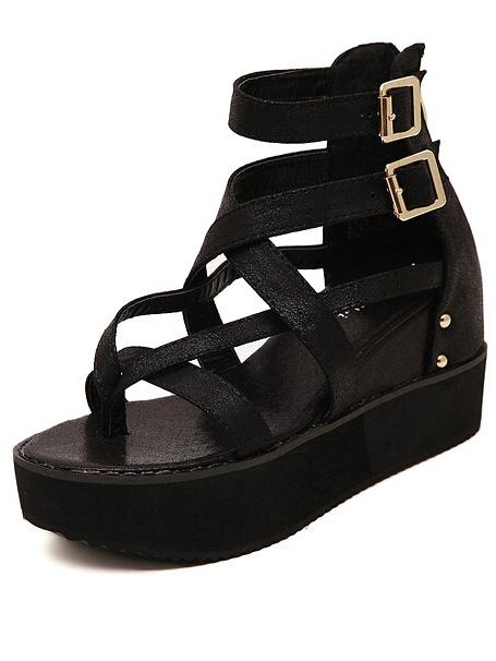 Romwe Black Buckle Strap Cross Strap Sandals