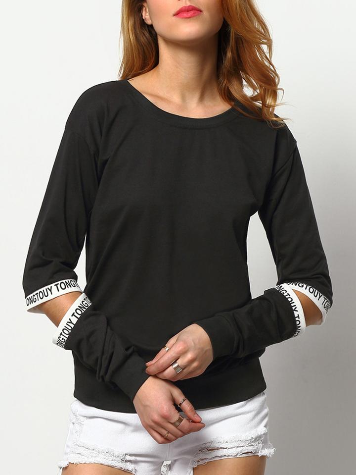 Romwe Letter Print Cut Out Sweatshirt