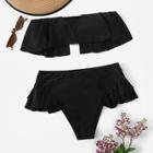 Romwe Flounce Bandeau With High Waist Bikini Set