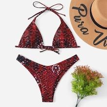 Romwe Random Snake Print Self Tie Bikini Set