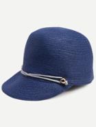 Romwe Navy Adjustable Line Trimmed Straw Baseball Hat