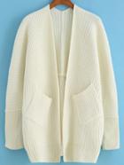 Romwe With Pockets Loose White Cardigan