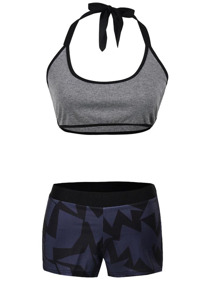 Romwe Multicolor Crop Halter Neck Top With Shorts