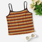 Romwe Striped Crop Ribbed Cami Top