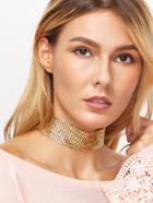 Romwe Gold Plated Sequin Wide Choker Necklace