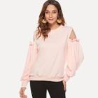 Romwe Contrast Mesh Frill Detail Sweatshirt