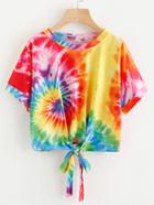Romwe Water Color Knot Front Tee