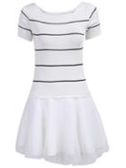 Romwe With Pearl Striped Organza Hem Dress