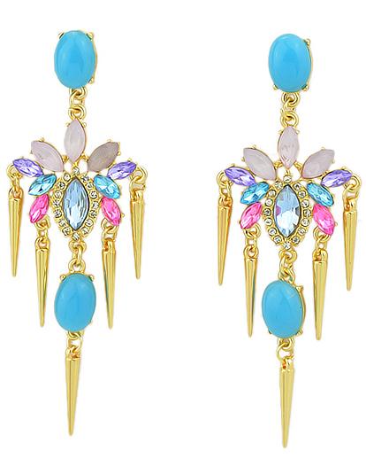 Romwe Multicolor Gemstone Spike Earrings