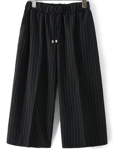 Romwe Drawstring Vertical Striped Wide Leg Pant