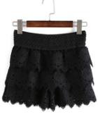 Romwe Elastic Waist Eyelash Lace Shorts