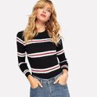 Romwe Contrast Striped Skinny Sweater