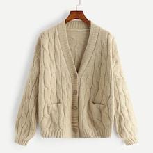 Romwe Plus Solid Cable Knit Sweater Coat