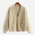 Romwe Plus Solid Cable Knit Sweater Coat