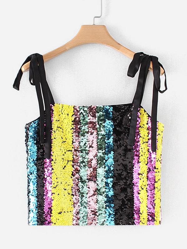 Romwe Block Striped Sequin Cami Top
