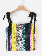 Romwe Block Striped Sequin Cami Top