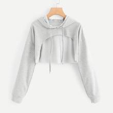 Romwe Drop Shoulder Cut Out Front Hoodie