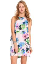 Romwe Double-layered Floral Print Dress