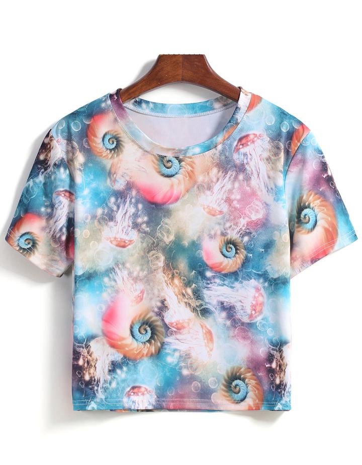 Romwe Round Neck Swirl Print Loose T-shirt