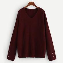 Romwe Grommet Detail V Neck Jumper