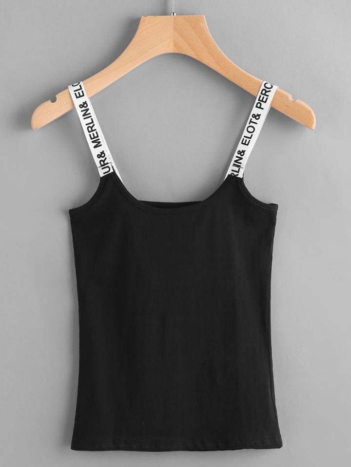 Romwe Letter Print Strap Top