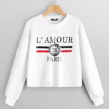 Romwe Letter & Stripe Print Sweatshirt
