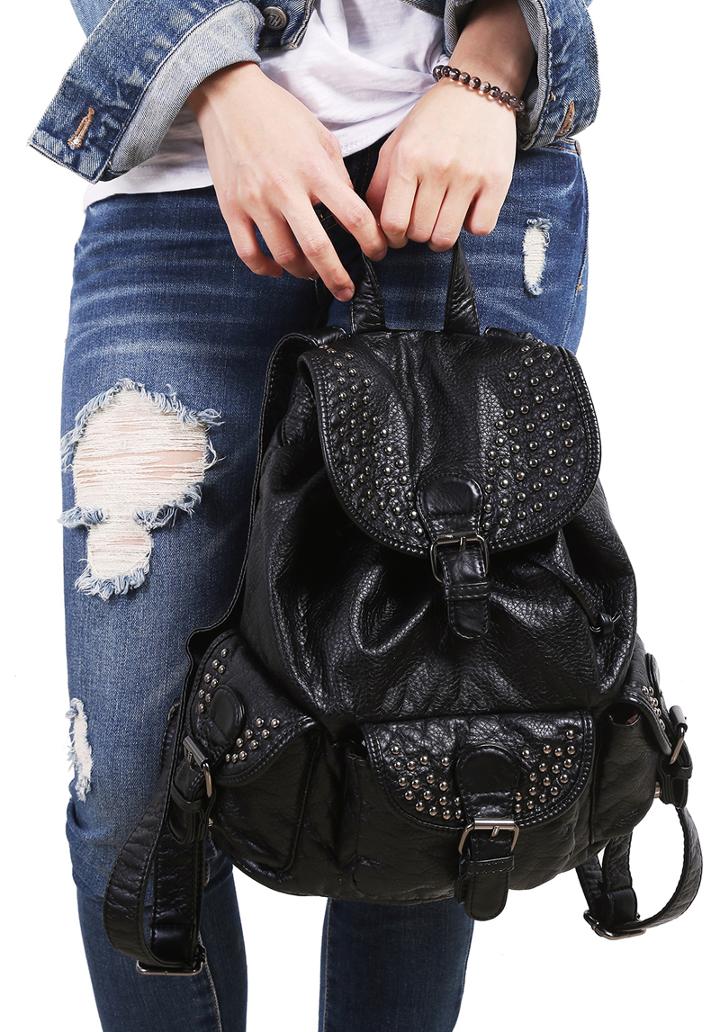 Romwe Black With Rivet Belt Buckle Pu Backpacks