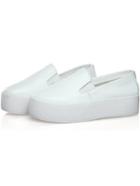 Romwe White Round Toe Thick-soled Real Leather Flats