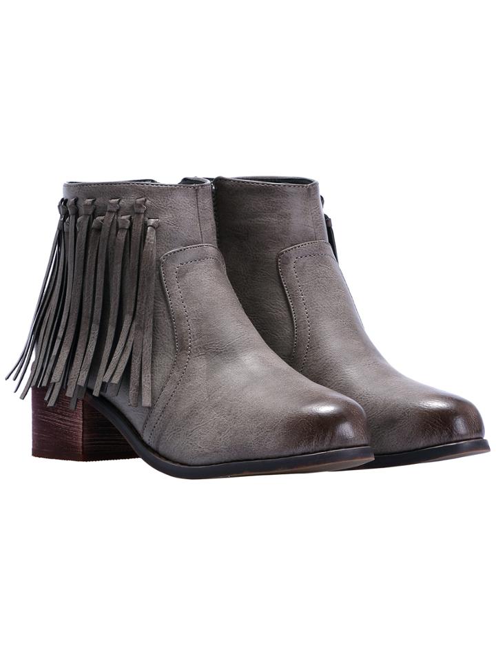 Romwe Grey Brush Zipper Tassel Pu Boots