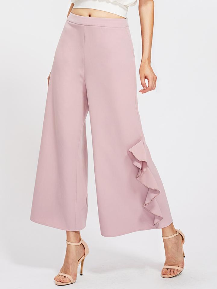 Romwe Flounce Side Zipper Back Palazzo Pants