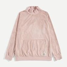 Romwe Guys Mock-neck Pocket Front Suede Pullover