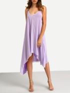 Romwe Purple V-neck Asymmetrical Cami Dress