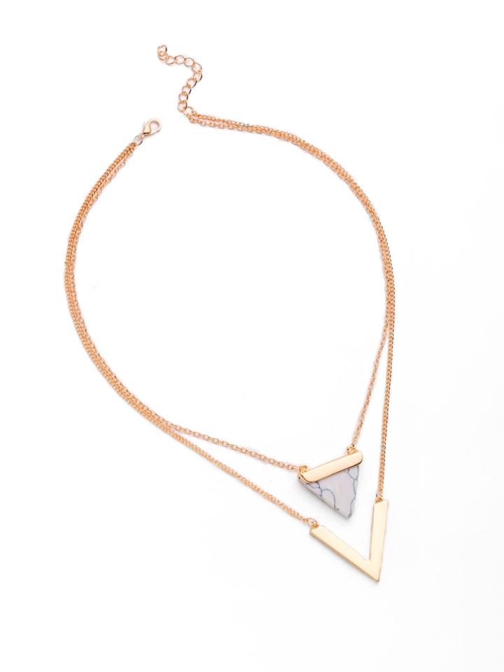 Romwe Metal V Shaped And Triangle Design Layered Necklace